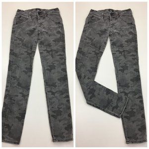 HUDSON Gray Mix Camo Print Collin Flap 5 Pocket Logo Hardware Skinny Jeans